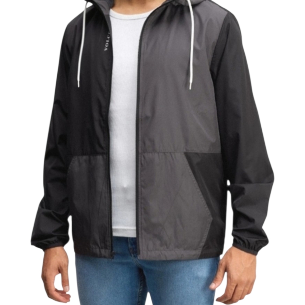 Volcom Men's Two-Tone Black Karlin Jacket Windbreaker